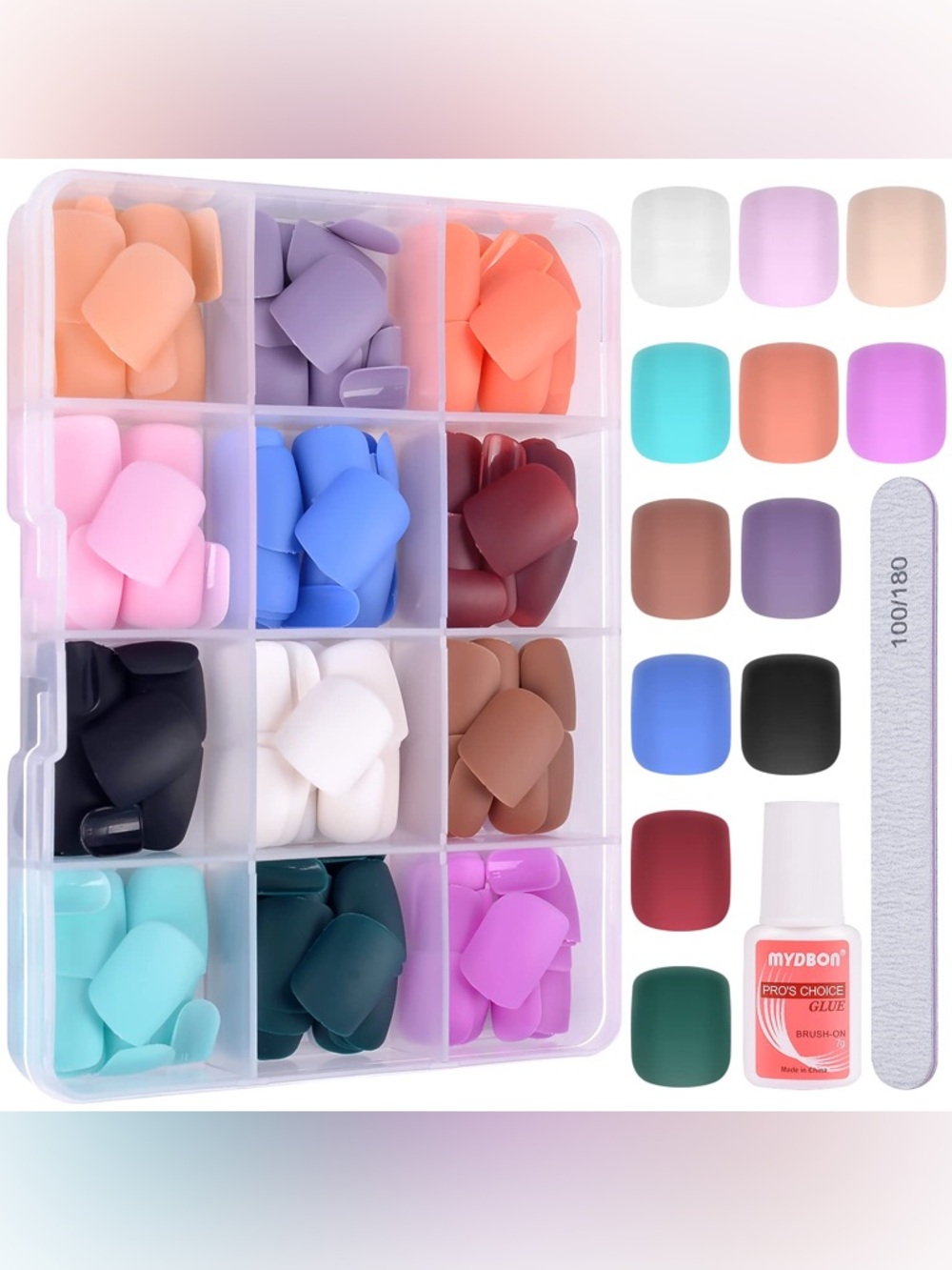 Multicolor Matte Press-On Nail Kit - Assorted Colors
